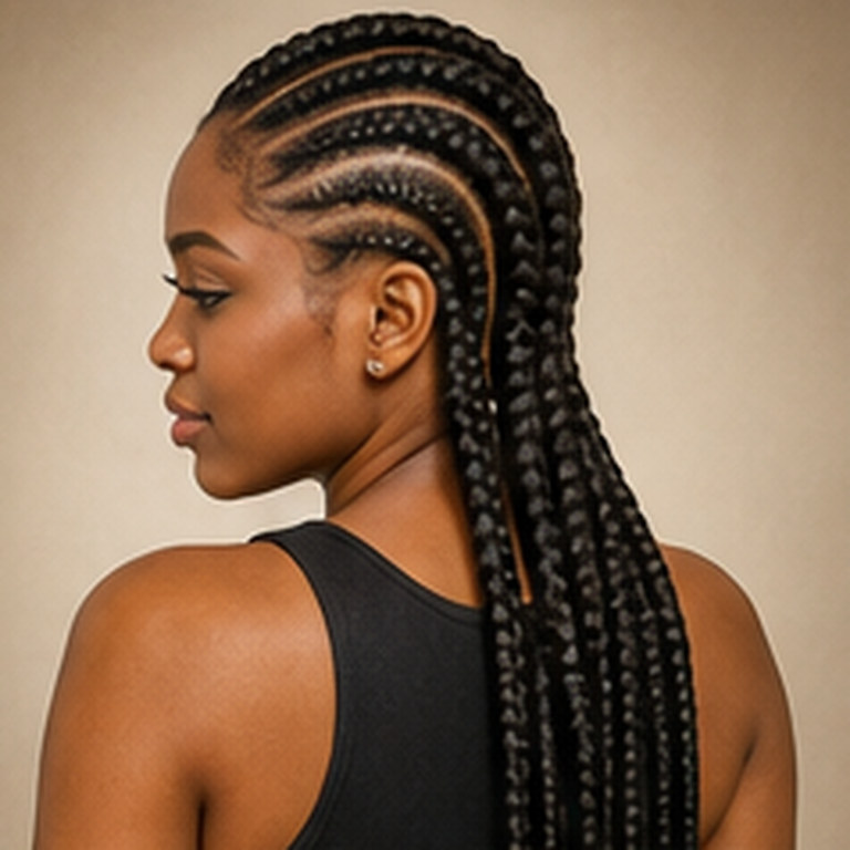 Cornrows mit Extensions, Standardstärke, lange Ausführung