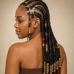 Fulani Braids, mittlere Stärke, lange Ausführung mit Goldperlen